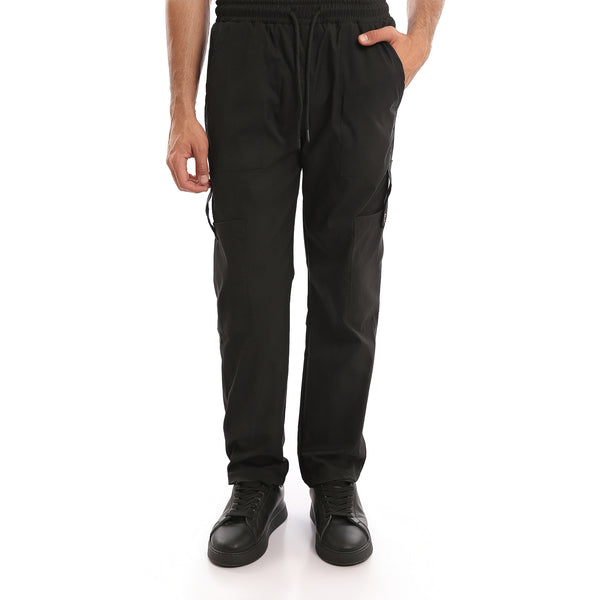 Slip_On_Solid_Casual_Cargo_Pants_-_Black