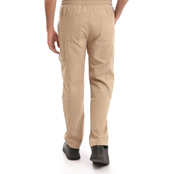 Slip_On_Solid_Casual_Cargo_Pants_-_Dark_Beige
