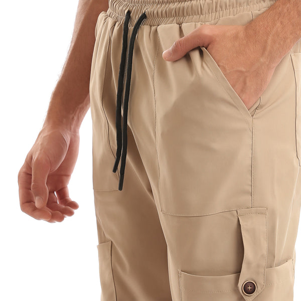 Slip_On_Solid_Casual_Cargo_Pants_-_Dark_Beige