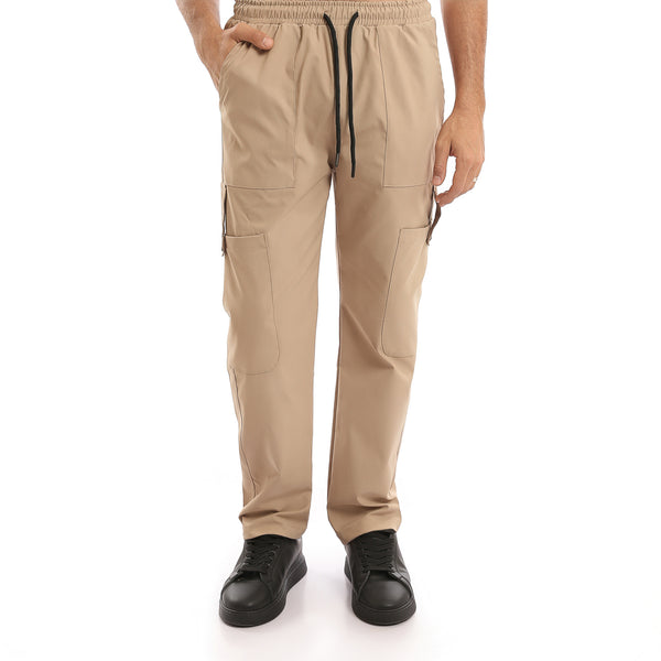 Slip_On_Solid_Casual_Cargo_Pants_-_Dark_Beige