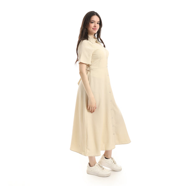 Short_Sleeve_Dress_For_Women_-_Beige