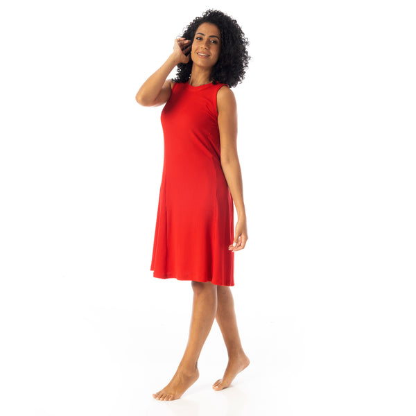 Crew_Neck_Ribbed_Sleeveless_Short_Dress_-_Red