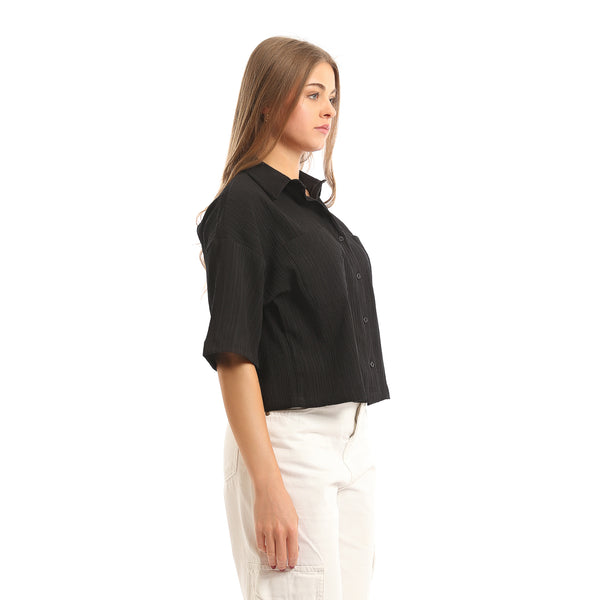 Elbow-Sleeves_Textured_Short_Shirt_with_Pockets_-_Black