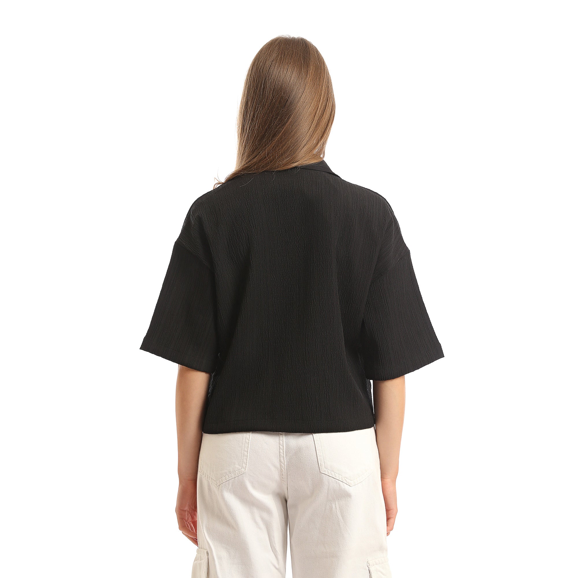 Elbow-Sleeves_Textured_Short_Shirt_with_Pockets_-_Black