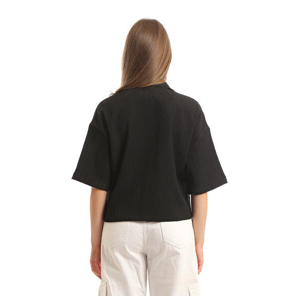 Elbow-Sleeves_Textured_Short_Shirt_with_Pockets_-_Black