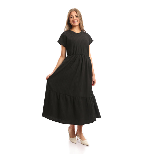 V-Neck_Short_Sleeves_Tiered_Maxi_Dress_-_Black