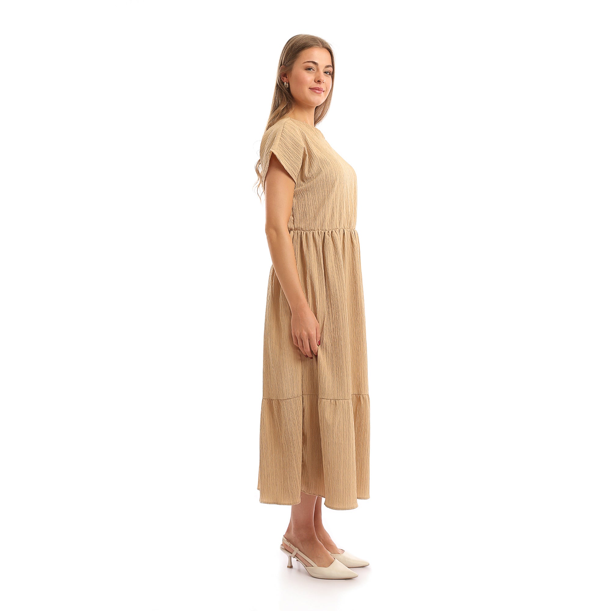 V-Neck_Short_Sleeves_Tiered_Maxi_Dress_-_Dark_Beige