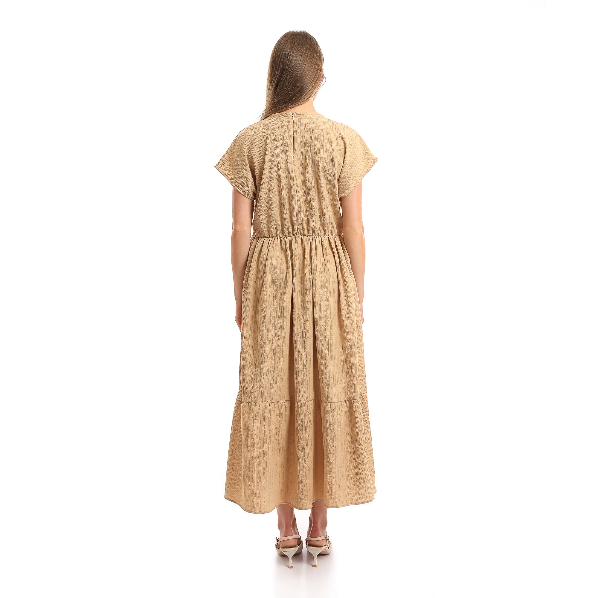 V-Neck_Short_Sleeves_Tiered_Maxi_Dress_-_Dark_Beige