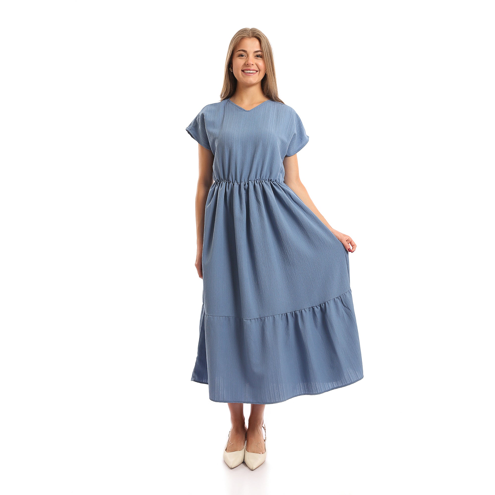 V-Neck_Short_Sleeves_Tiered_Maxi_Dress_-_Dusty_Blue