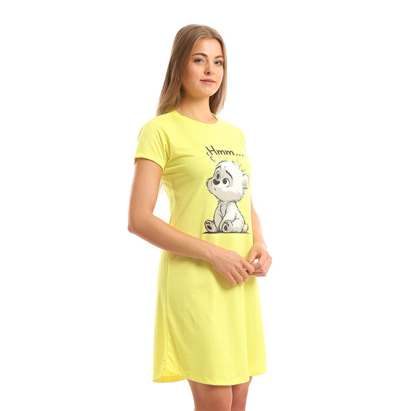 Printed_"Hmm..."_Bear_Slip_On_Cotton_Nightshirt_-_Yellow