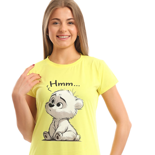 Printed_"Hmm..."_Bear_Slip_On_Cotton_Nightshirt_-_Yellow