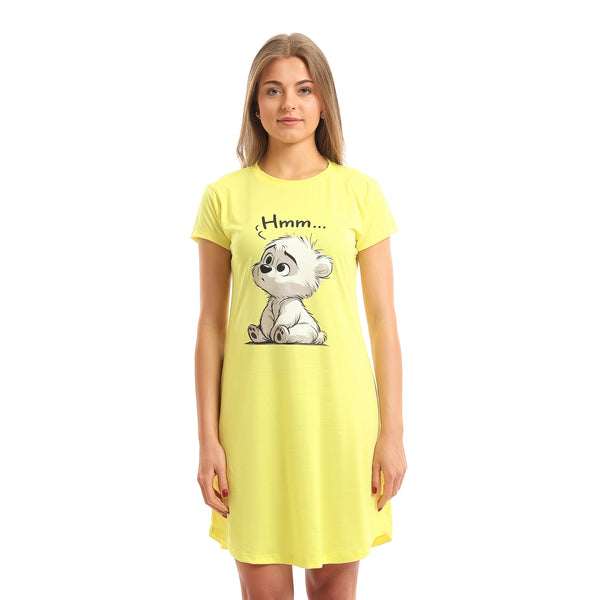 Printed_"Hmm..."_Bear_Slip_On_Cotton_Nightshirt_-_Yellow