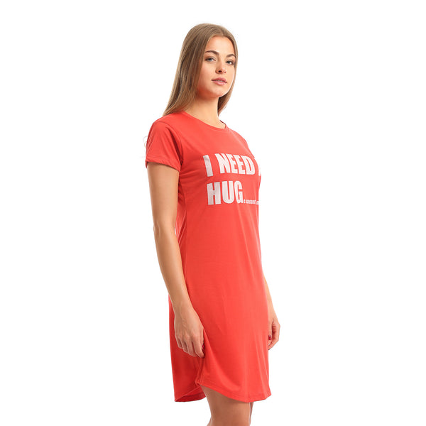 Crew_Neck_Summer_Nightshirt_with_Front_Print_-_Red