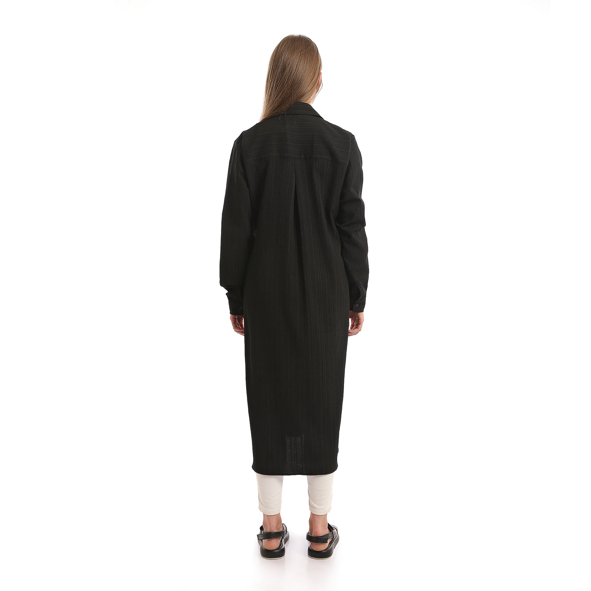 Long_Sleeves_Textured_Long_Shirt_with_Small_Slit_-_Black