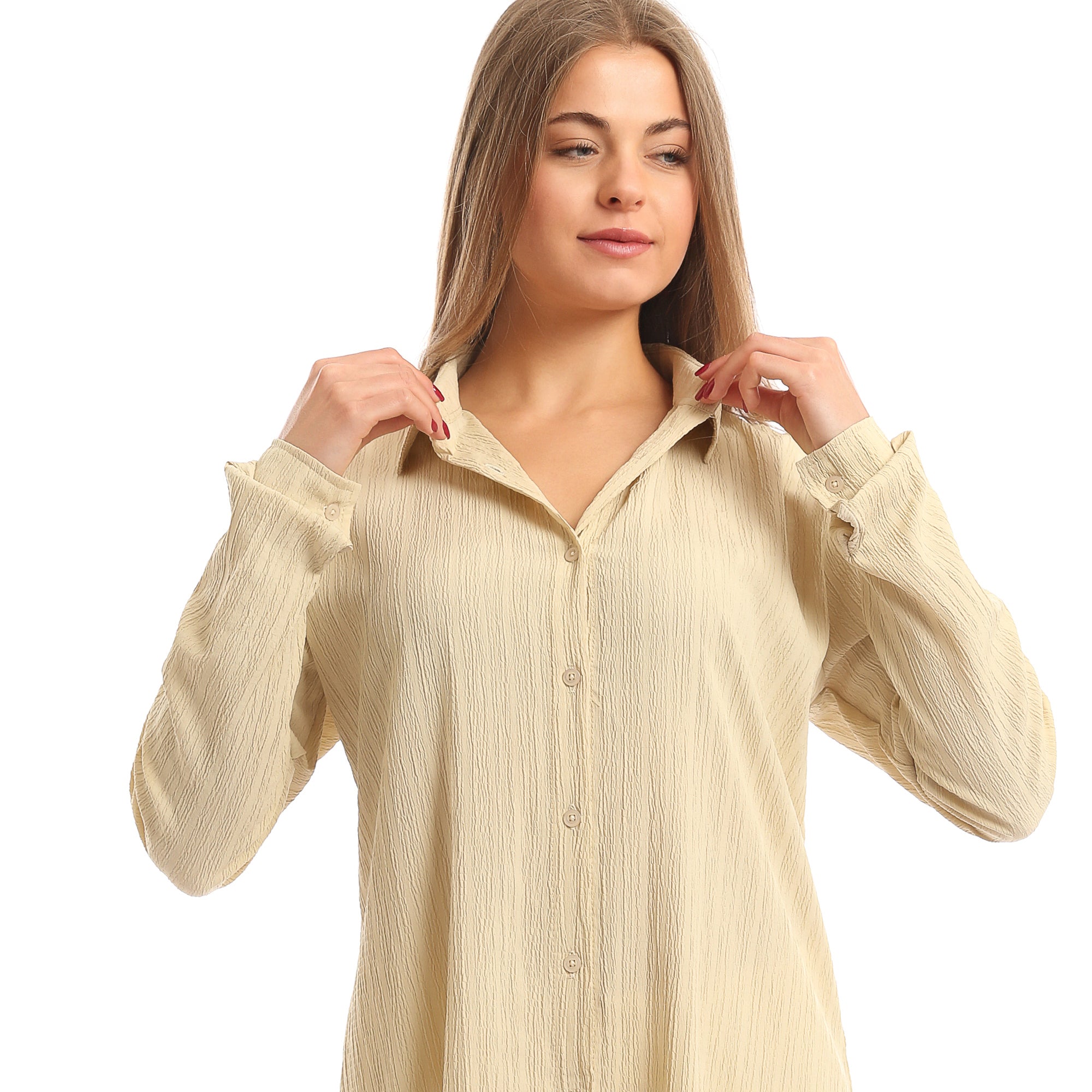 Long_Sleeves_Textured_Long_Shirt_with_Small_Slit_-_Light_Beige