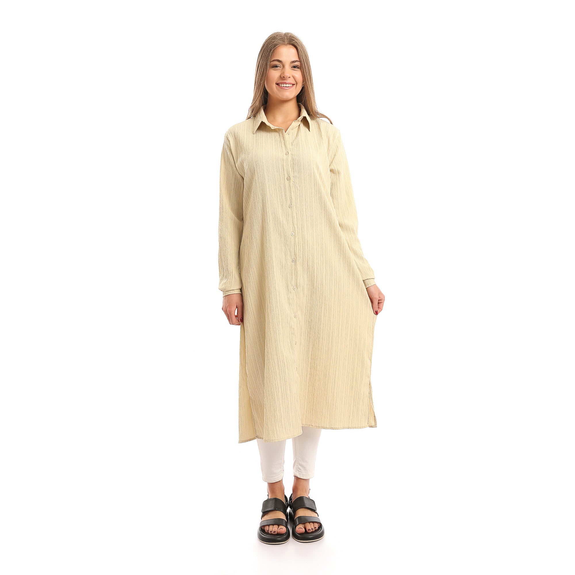 Long_Sleeves_Textured_Long_Shirt_with_Small_Slit_-_Light_Beige