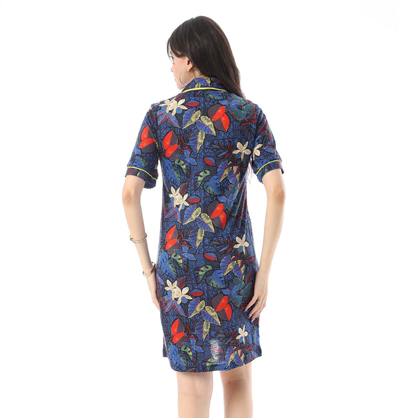 Self Pattern Buttons Closure Sleepshirt - Blue, Red, and Yellow