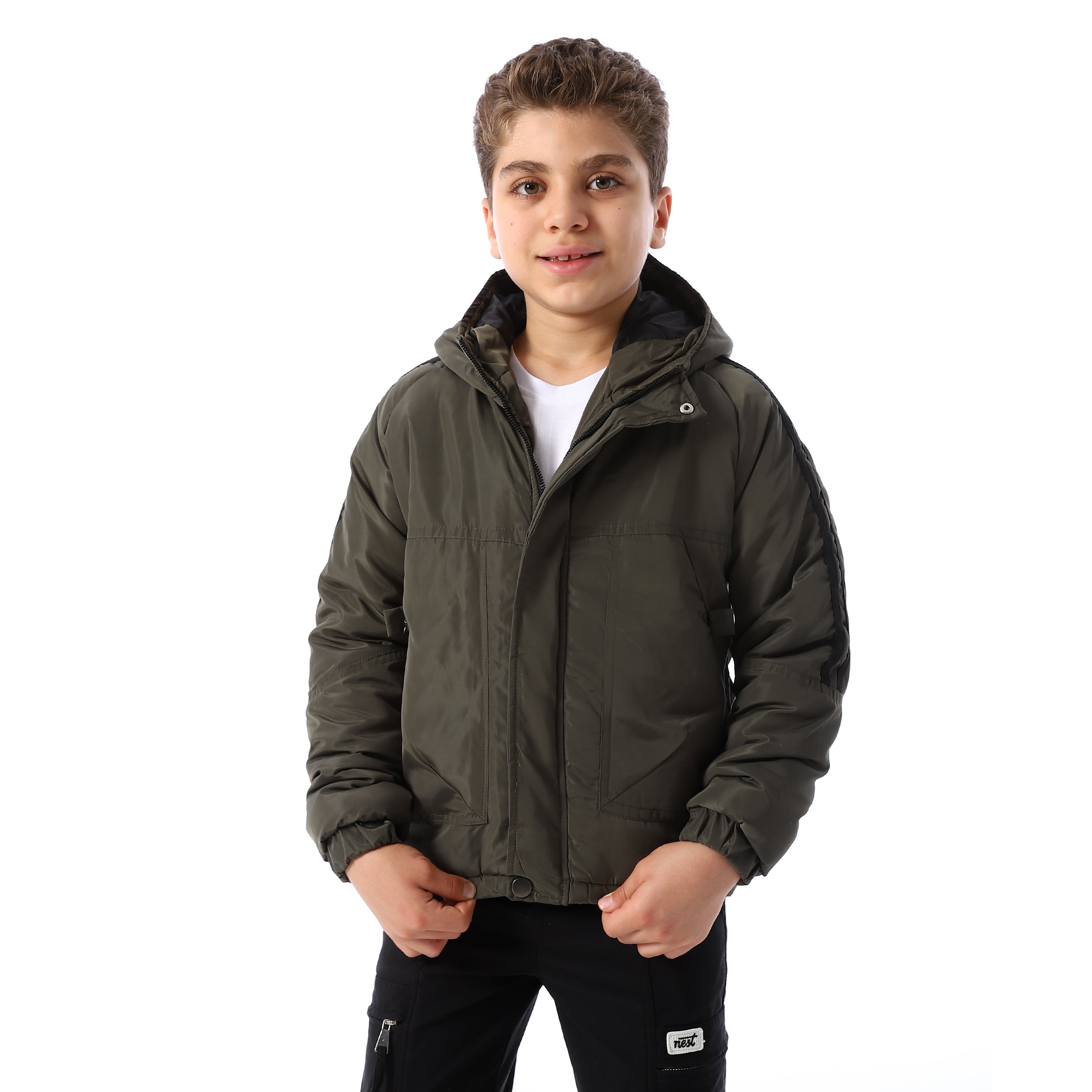 Long_Sleeves_Hooded_Neck_Boys'_Puffer_Jacket_-_Dark_Olive