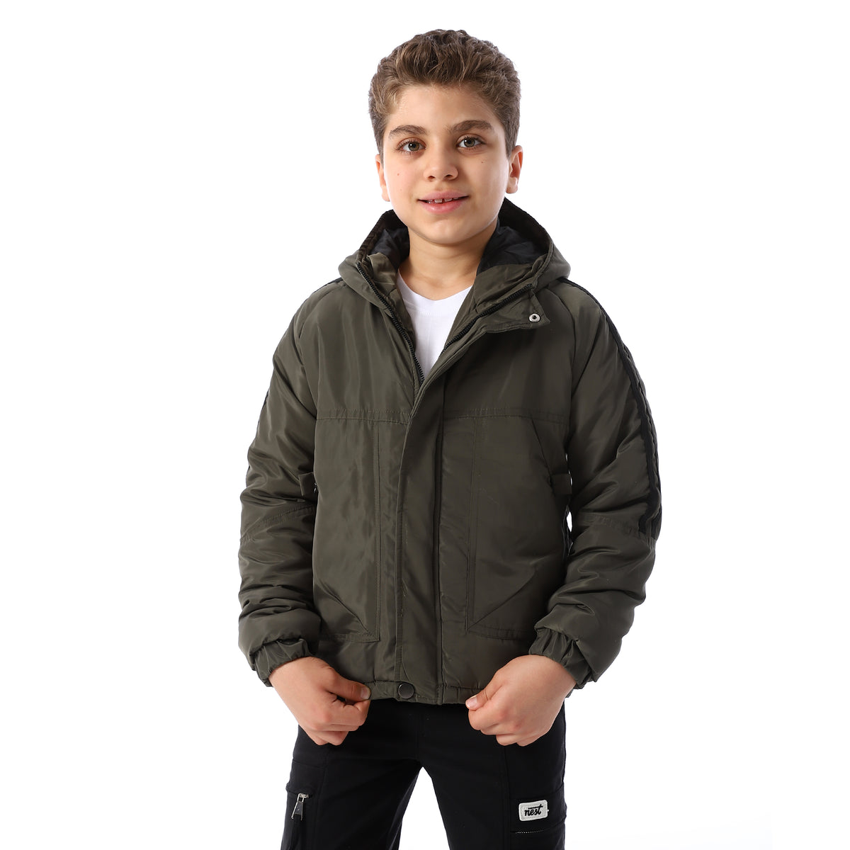 Long_Sleeves_Hooded_Neck_Boys'_Puffer_Jacket_-_Dark_Olive