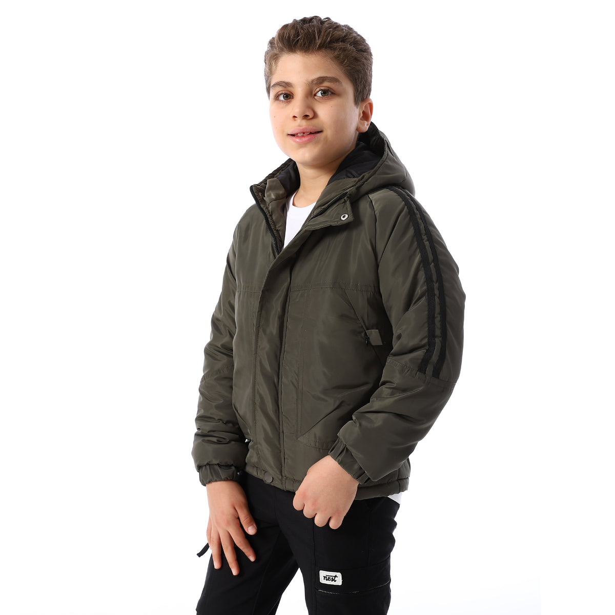 Long_Sleeves_Hooded_Neck_Boys'_Puffer_Jacket_-_Dark_Olive