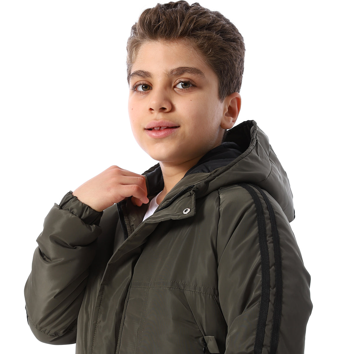 Long_Sleeves_Hooded_Neck_Boys'_Puffer_Jacket_-_Dark_Olive