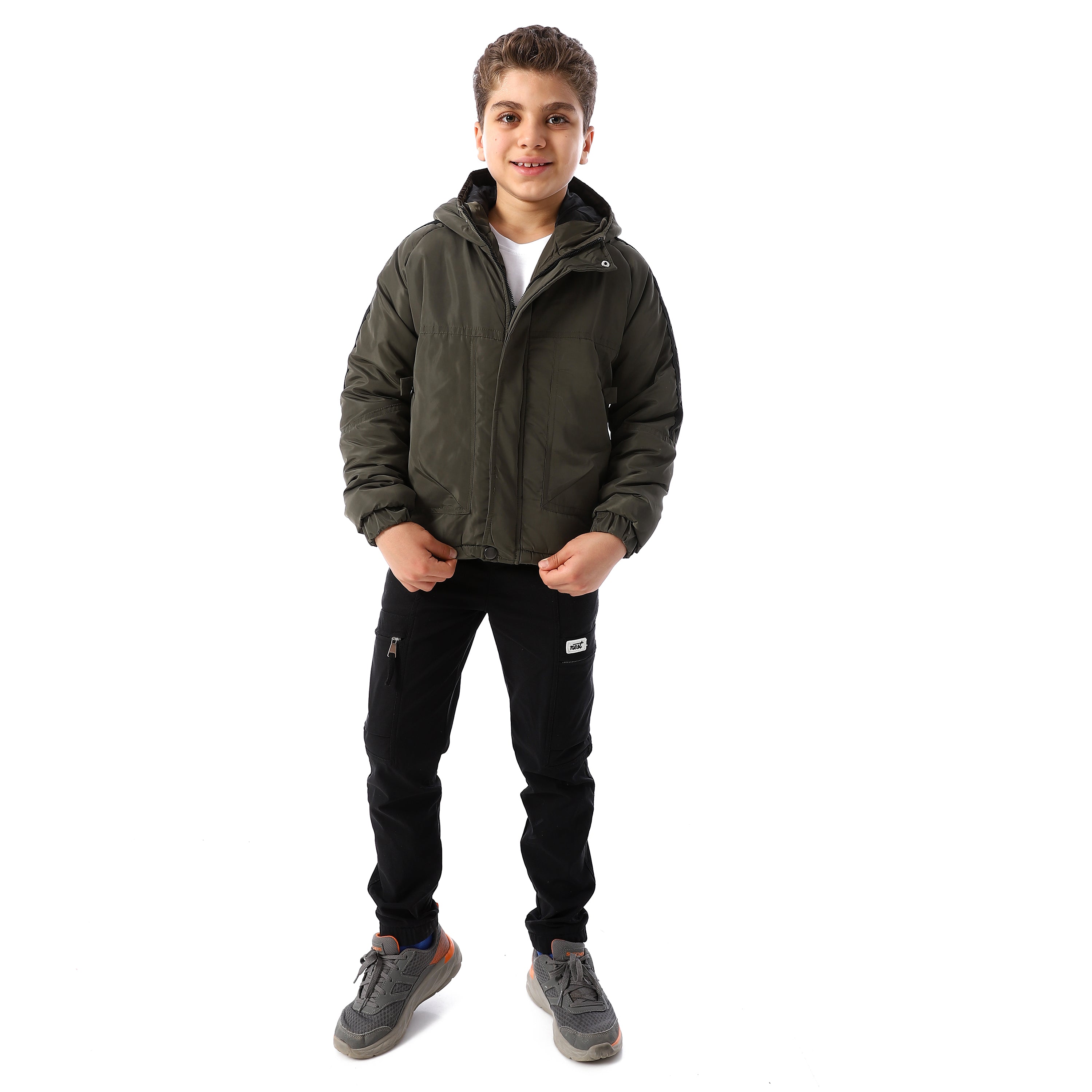 Long_Sleeves_Hooded_Neck_Boys'_Puffer_Jacket_-_Dark_Olive