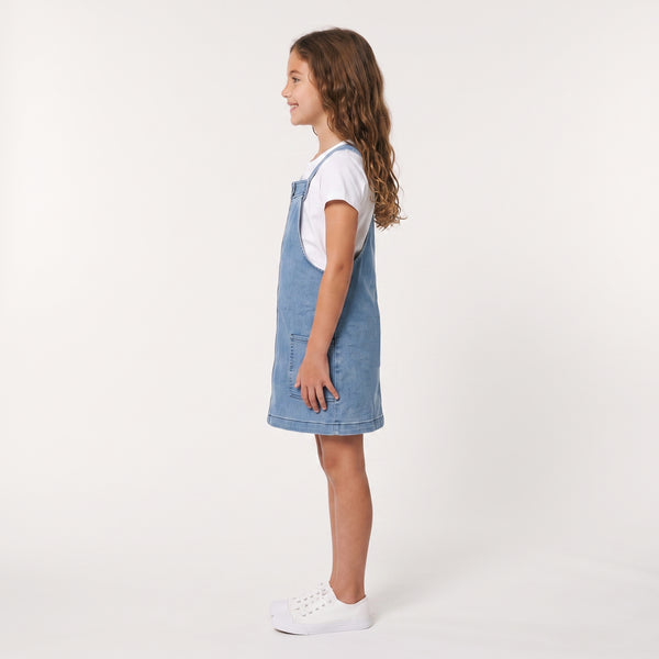 Sleeveless Square Neckline Zipped Girls Denim Dress - Light Blue