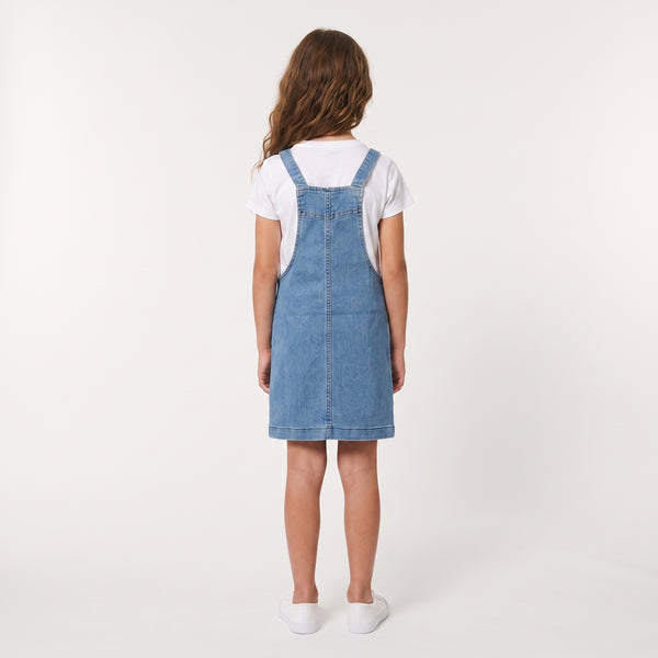 Sleeveless Square Neckline Zipped Girls Denim Dress - Light Blue