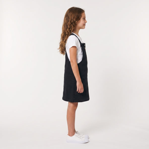 Sleeveless Square Neckline Zipped Girls Denim Dress - Black