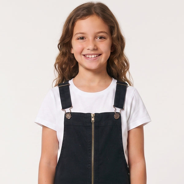 Sleeveless Square Neckline Zipped Girls Denim Dress - Black