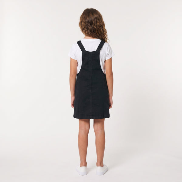 Sleeveless Square Neckline Zipped Girls Denim Dress - Black