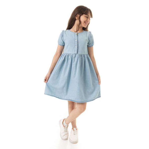 Puffed_Sleeves_Girls_Denim_Dress_-_Light_Blue