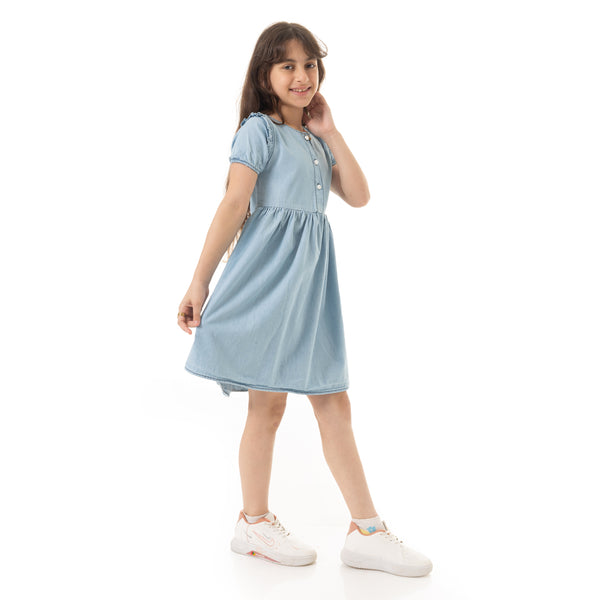 Puffed_Sleeves_Girls_Denim_Dress_-_Light_Blue