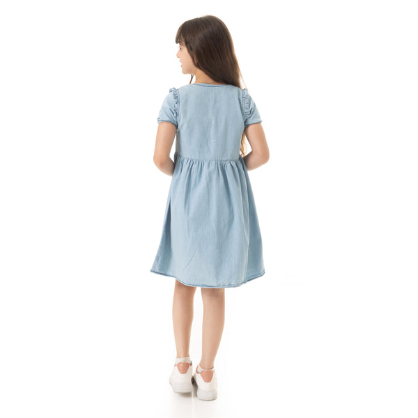 Puffed_Sleeves_Girls_Denim_Dress_-_Light_Blue