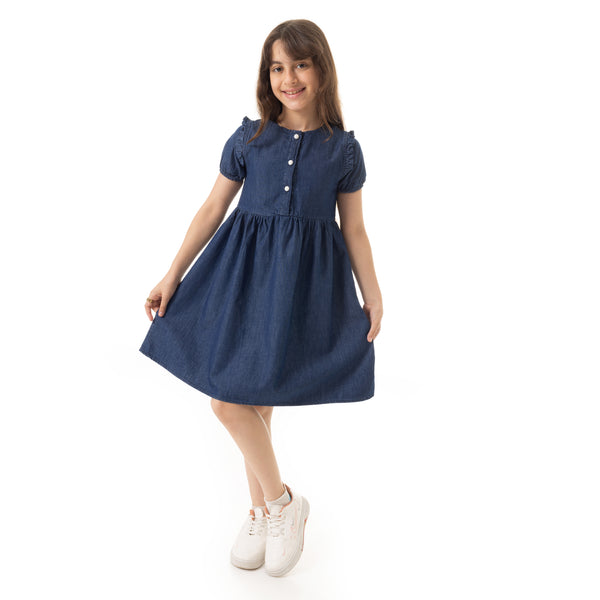 Puffed_Sleeves_Girls_Denim_Dress_-_Dark_Blue