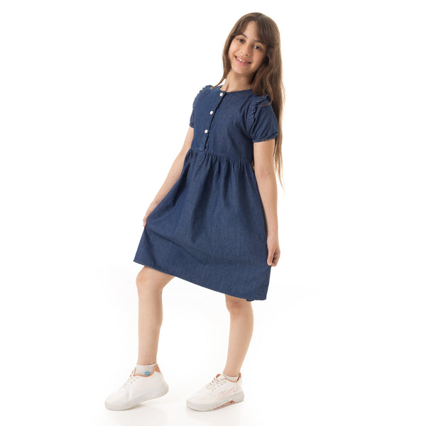 Puffed_Sleeves_Girls_Denim_Dress_-_Dark_Blue