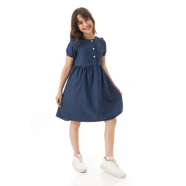 Puffed_Sleeves_Girls_Denim_Dress_-_Dark_Blue