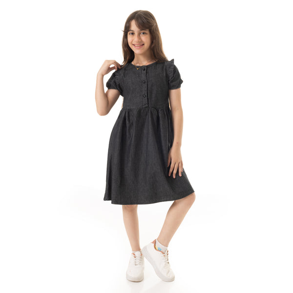 Puffed_Sleeves_Girls_Denim_Dress_-_Black