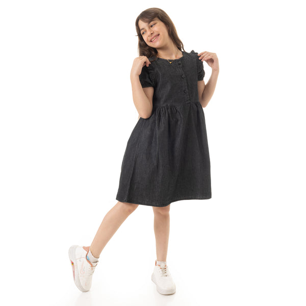 Puffed_Sleeves_Girls_Denim_Dress_-_Black
