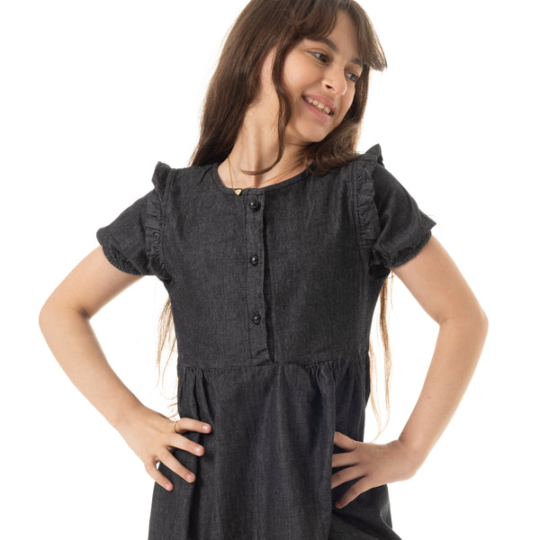 Puffed_Sleeves_Girls_Denim_Dress_-_Black