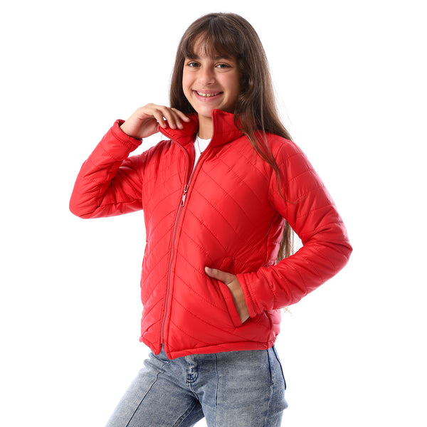 Zip_Through_Neck_Zipped_Girls'_Puffer_Jacket_-_Red