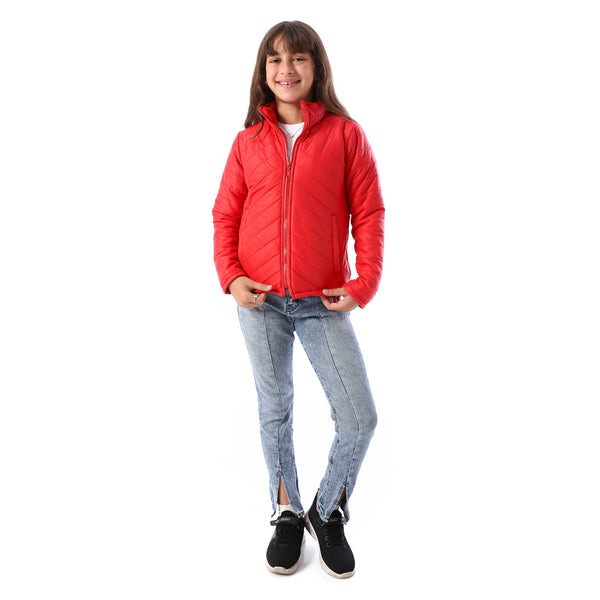 Zip_Through_Neck_Zipped_Girls'_Puffer_Jacket_-_Red