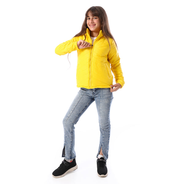 Zip_Through_Neck_Zipped_Girls'_Puffer_Jacket_-_Yellow