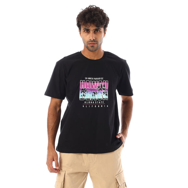Short Sleeves Regular Fit Printed T-Shirt - Black