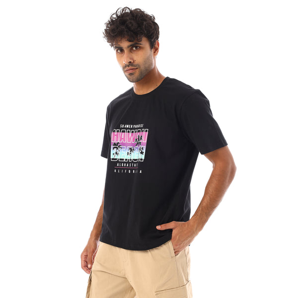 Short Sleeves Regular Fit Printed T-Shirt - Black