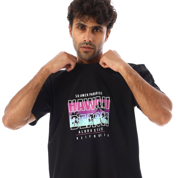 Short Sleeves Regular Fit Printed T-Shirt - Black