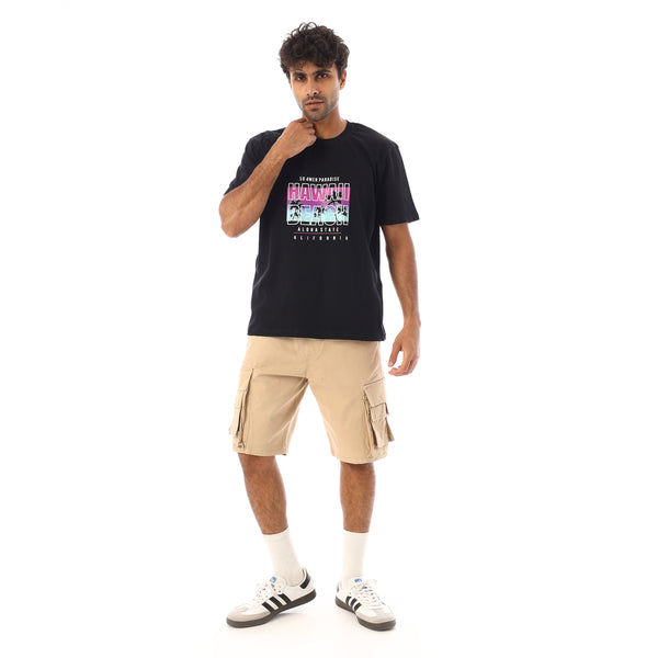 Short Sleeves Regular Fit Printed T-Shirt - Black