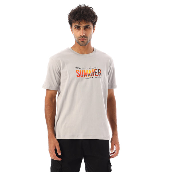 Short Sleeves Regular Fit Printed T-Shirt -Light Grey