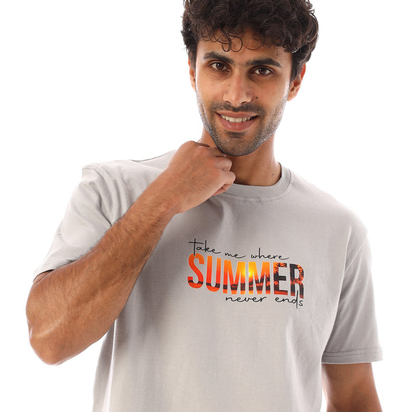 Short Sleeves Regular Fit Printed T-Shirt -Light Grey