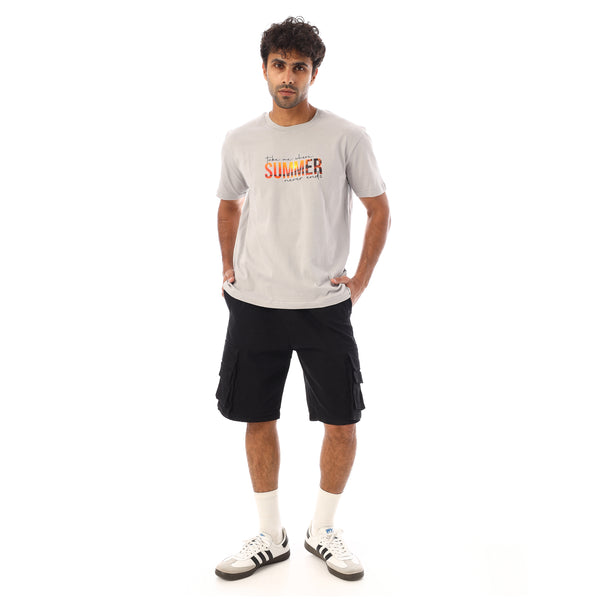 Short Sleeves Regular Fit Printed T-Shirt -Light Grey